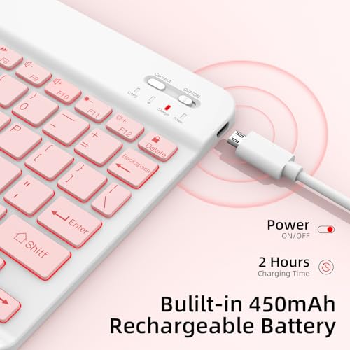 XIWMIX Ultra-Slim Wireless Bluetooth Keyboard-7 Colors Backlit Universal Rechargeable Portable Keyboard for iPad 10th/9th/8th/iPad Pro/Air/Mini/Galaxy Tablet & Other iOS Android Windows Devices-Pink - Image 4
