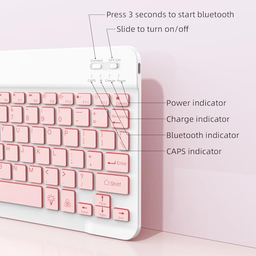 XIWMIX Ultra-Slim Wireless Bluetooth Keyboard-7 Colors Backlit Universal Rechargeable Portable Keyboard for iPad 10th/9th/8th/iPad Pro/Air/Mini/Galaxy Tablet & Other iOS Android Windows Devices-Pink - Image 5