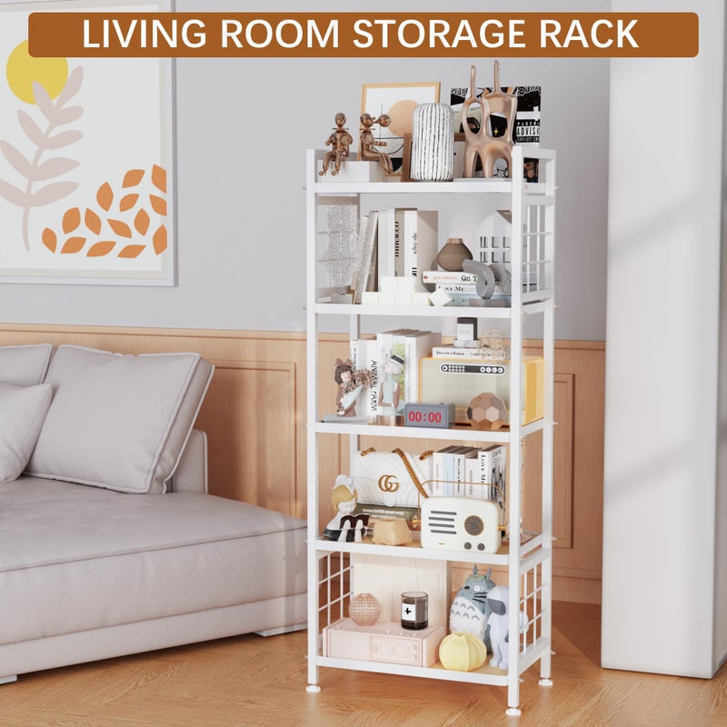 GIOTORENT 5-Tier Pantry Shelves with Wooden Boards, Heavy Duty Storage Shelves & Book Shelf, Adjustable Metal Shelving Unit for Kitchen Bathroom Laundry Organizer, Sturdy Rust-Resistant, White - Image 3
