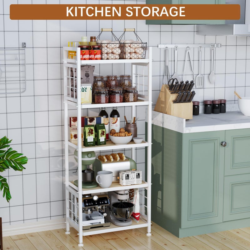 GIOTORENT 5-Tier Pantry Shelves with Wooden Boards, Heavy Duty Storage Shelves & Book Shelf, Adjustable Metal Shelving Unit for Kitchen Bathroom Laundry Organizer, Sturdy Rust-Resistant, White - Image 5