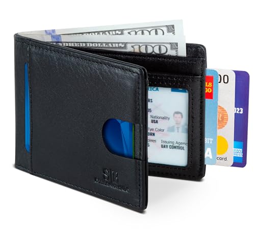 SERMAN BRANDS RFID Blocking Slim Bifold Genuine Leather Thin Minimalist Front Pocket Wallets for Men Billfold Wallet Men Gift (Jet Black 2.0) - Image 1