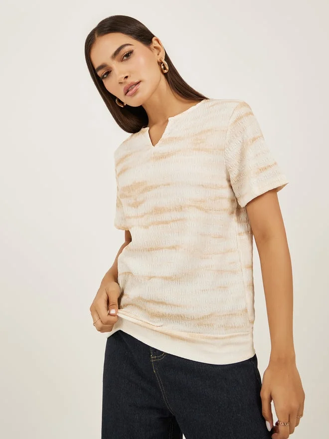 Styli Textured Notch Neck Regular Fit T-Shirt