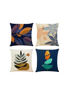 Excefore Pillow Cases, 4 Pcs Decorative Navy Blue Orange Cushion Covers 18x18 inch Linen Square Throw  - Image 1