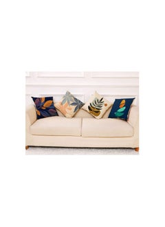 Excefore Pillow Cases, 4 Pcs Decorative Navy Blue Orange Cushion Covers 18x18 inch Linen Square Throw  - Image 2