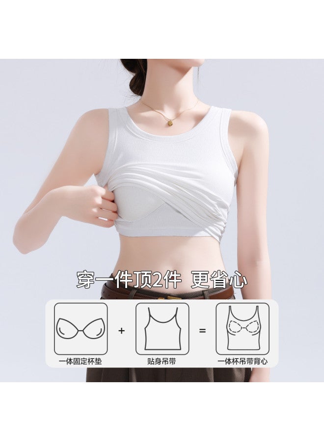 Urban Beauty Ribbed Versatile Camisole With Built-In Padded Bra, All-In-One Strappy Undershirt For Women, Lightweight Summer Style - Image 2