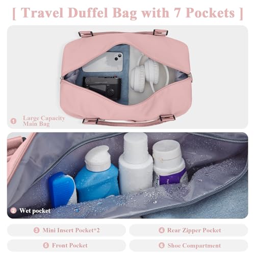 HYC00 Travel Duffel Bag with Shoes Compartment, Overnight Weekender Bags for Women,Carry on Personal Item Bag - Image 4