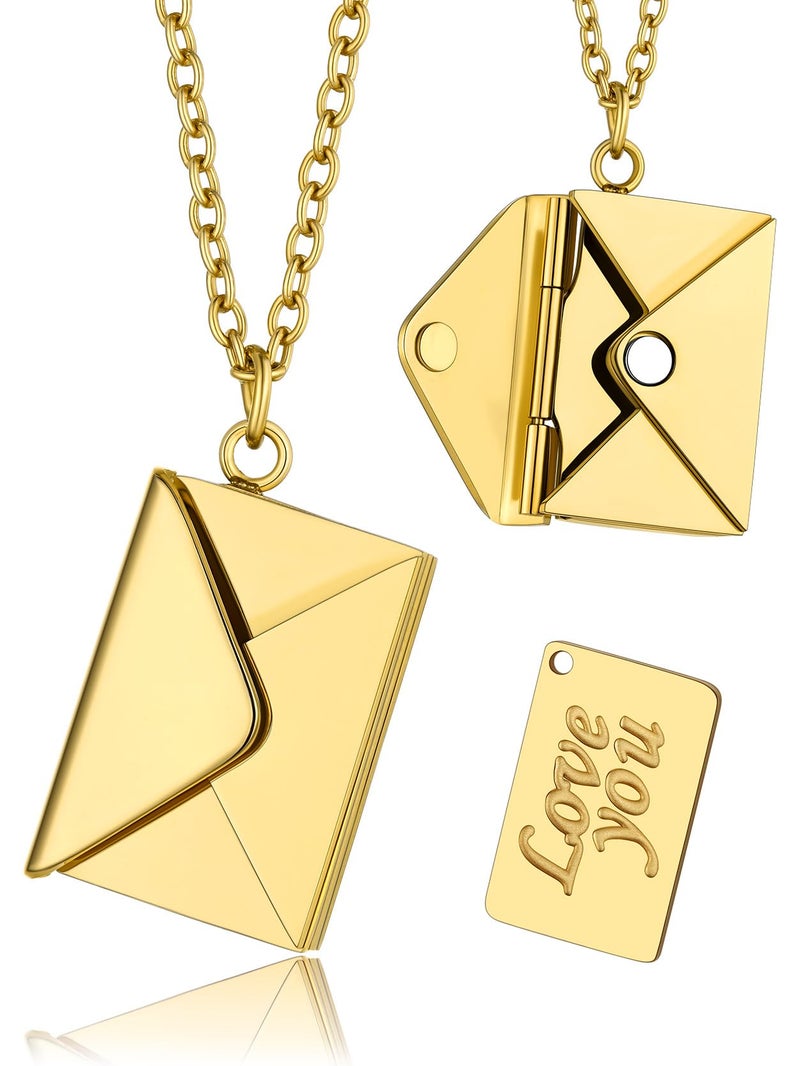KeyStyle Women's Envelope Locket Necklaces for Mom, Gold Message Necklace Love You Jewelry Mother's Day Gift (18'') - Image 1