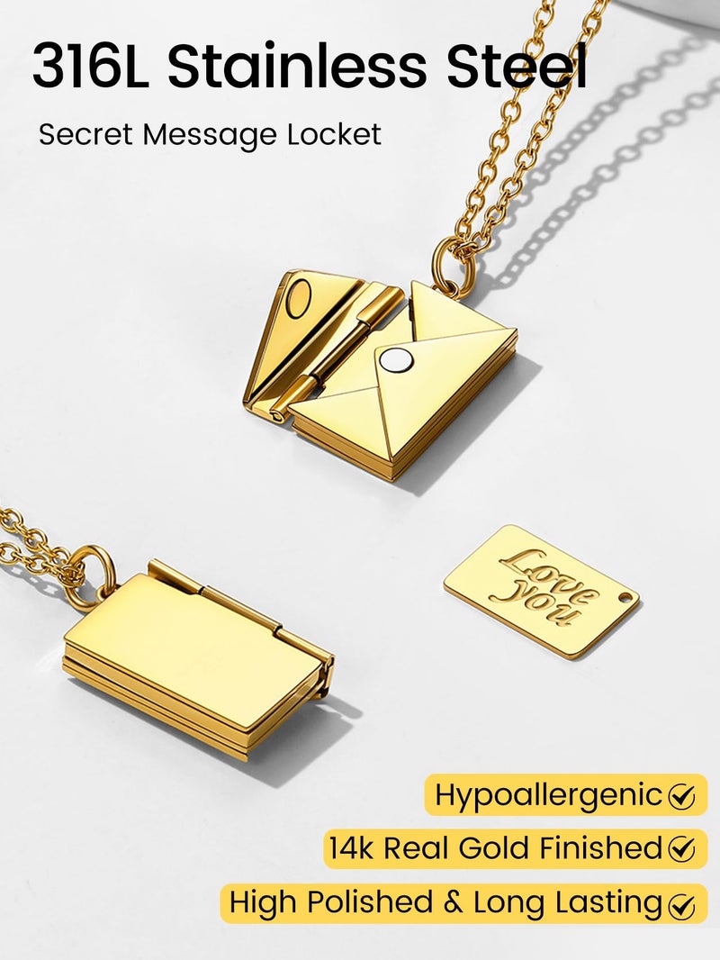 KeyStyle Women's Envelope Locket Necklaces for Mom, Gold Message Necklace Love You Jewelry Mother's Day Gift (18'') - Image 3