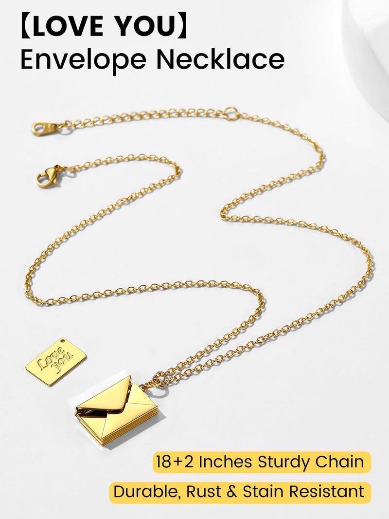 KeyStyle Women's Envelope Locket Necklaces for Mom, Gold Message Necklace Love You Jewelry Mother's Day Gift (18'') - Image 4