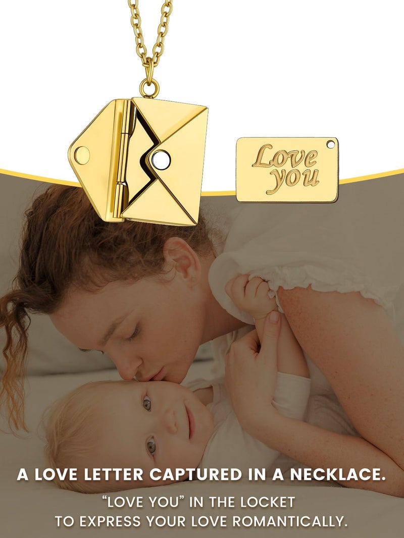 KeyStyle Women's Envelope Locket Necklaces for Mom, Gold Message Necklace Love You Jewelry Mother's Day Gift (18'') - Image 5
