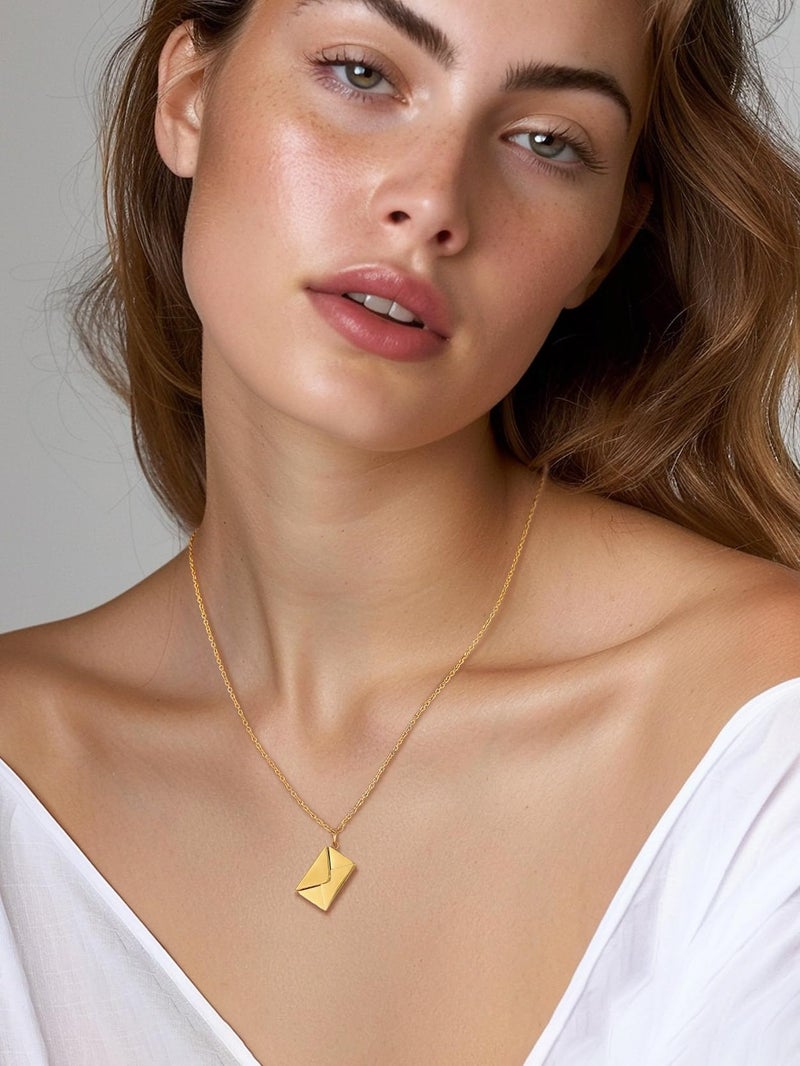 KeyStyle Women's Envelope Locket Necklaces for Mom, Gold Message Necklace Love You Jewelry Mother's Day Gift (18'') - Image 2