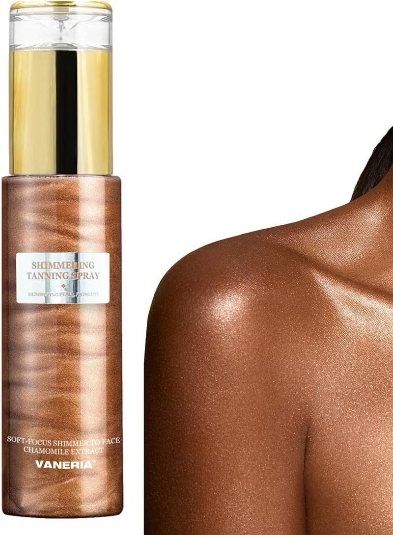 VANERIA Shimmering Spray Tanning with Mitt, Long-Lasting, Instant Tan Spray with Mica, Streak-Free, Self Tanner Spray Quick Tan, Hydrating 80ml /2.7 Fl.Oz - Image 1
