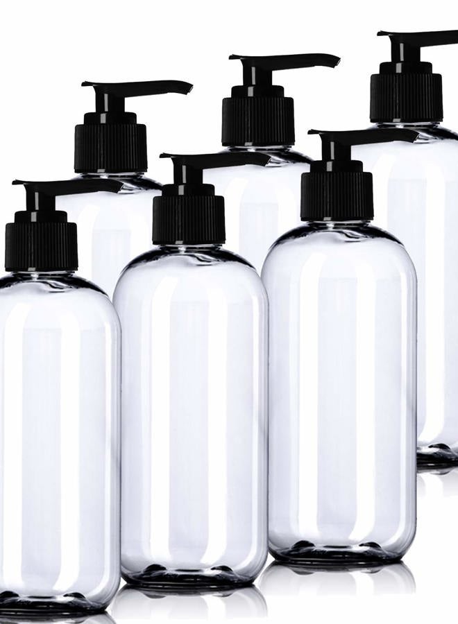 Aromine 8oz Plastic Clear Bottles (6 Pack) BPA-Free Squeeze Containers with Pump Cap, Labels Included - Image 1