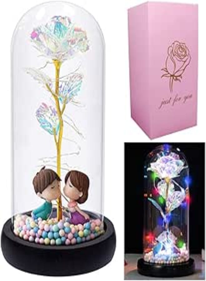 Valentines Day Gifts for Her,Women's Gift Birthday Gifts Colorful Preserved Rose Gift Flower, Last Forever Rose in A Glass Dome, Unique Gift for Her, Mom,Grandma Love