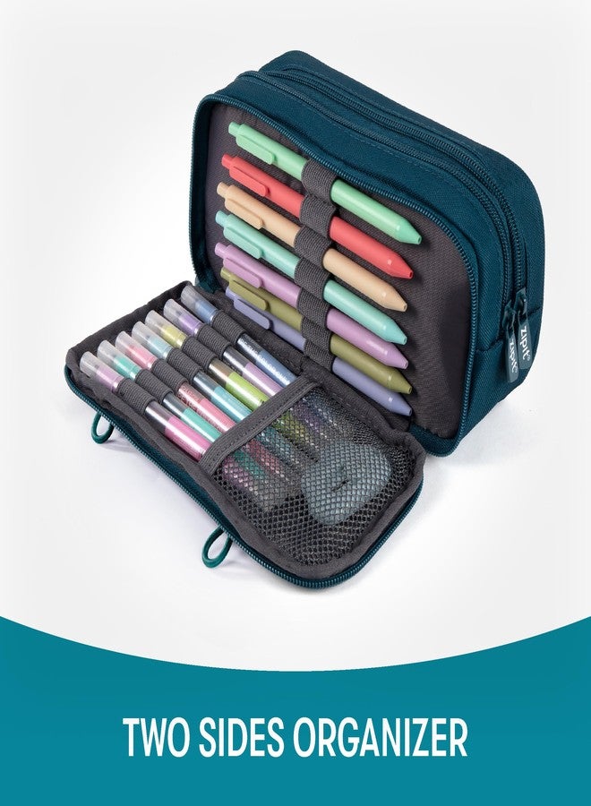 ZIPIT Half & Half Pencil Case, 3 Compartment Zipper Pouch for School, Stationery Bag for Teen Girls Boys and Adults, Teal - Image 3