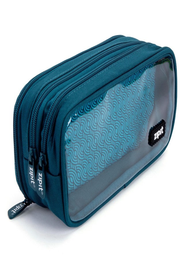 ZIPIT Half & Half Pencil Case, 3 Compartment Zipper Pouch for School, Stationery Bag for Teen Girls Boys and Adults, Teal - Image 1