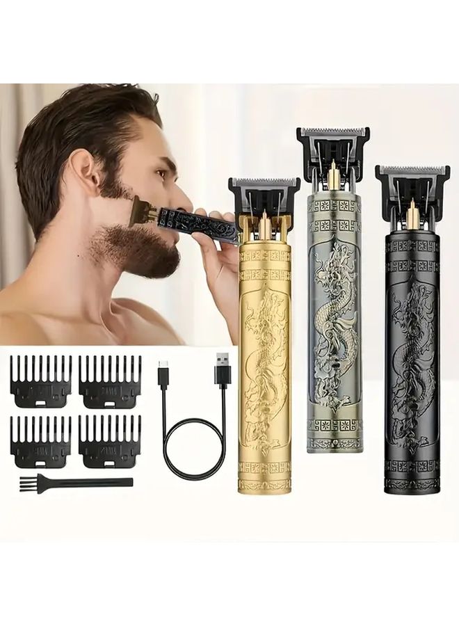 Men Rechargeable Electric Haircut Razor Dragon Black USB Powered Beard Trimmer 5 In 1 Adjustable Guides Long Lasting Battery Ergonomic Grip Safety Lock - Image 1