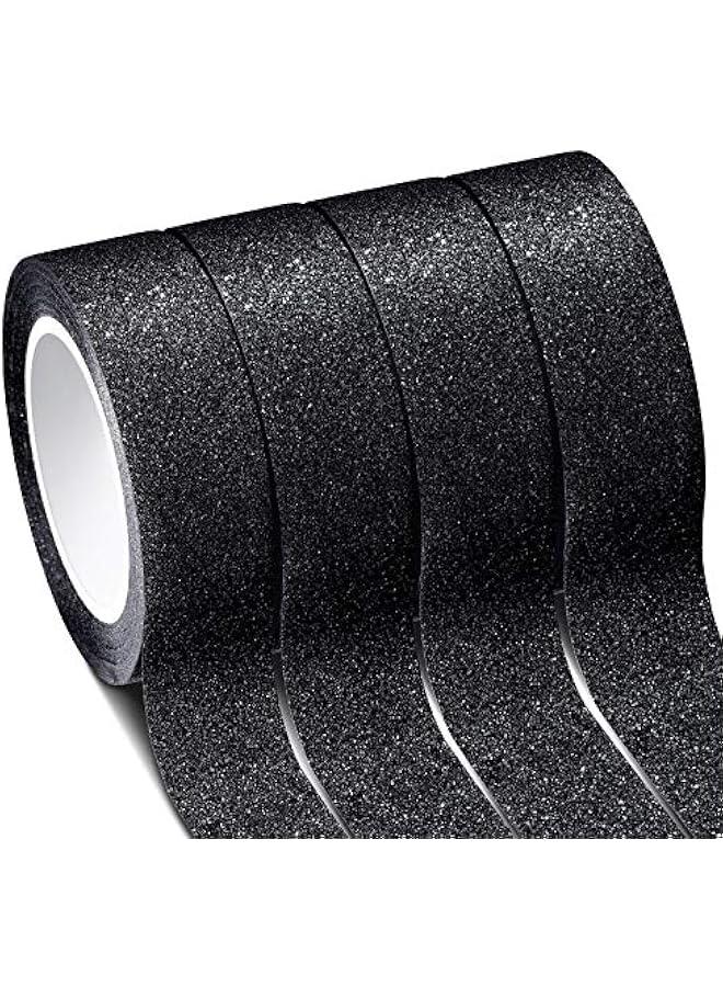 Arabest 4 Rolls 0.6 Inch x 11 Yards Glitter Washi Tape Crafting Glitter Masking Tape for Festival Decoration Scrapbooking, Journal, Planner, Gift Wrapping(Black)  - Image 1