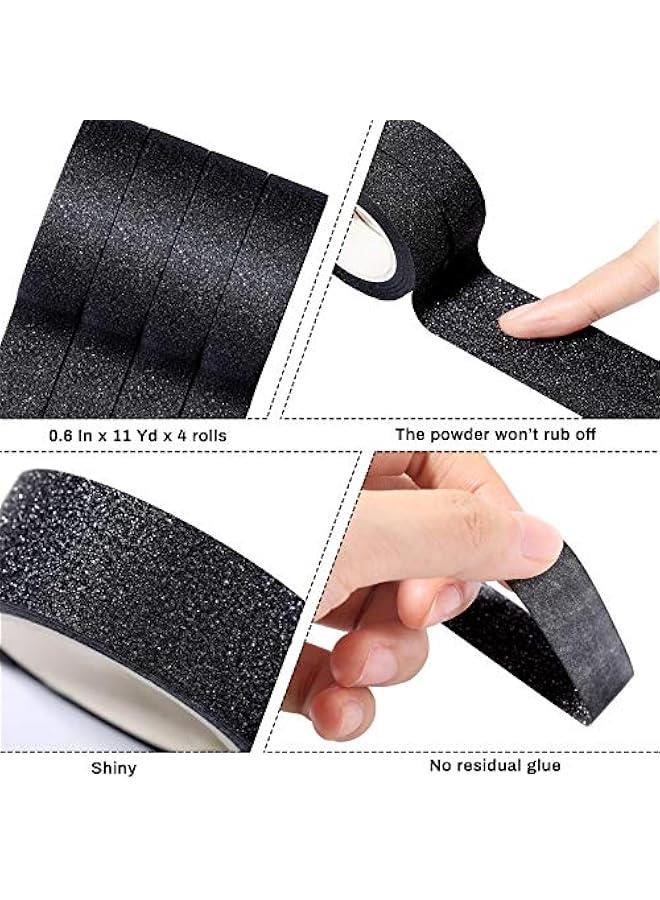 Arabest 4 Rolls 0.6 Inch x 11 Yards Glitter Washi Tape Crafting Glitter Masking Tape for Festival Decoration Scrapbooking, Journal, Planner, Gift Wrapping(Black)  - Image 3