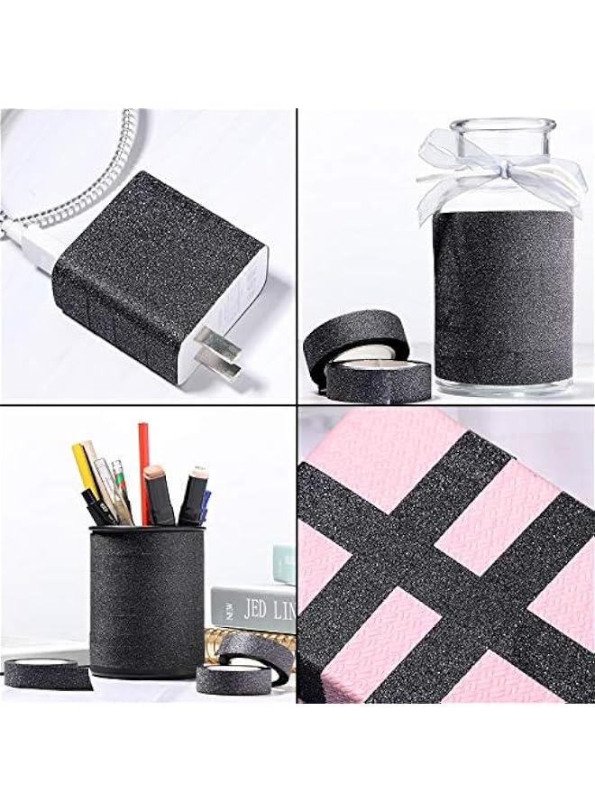 Arabest 4 Rolls 0.6 Inch x 11 Yards Glitter Washi Tape Crafting Glitter Masking Tape for Festival Decoration Scrapbooking, Journal, Planner, Gift Wrapping(Black)  - Image 4