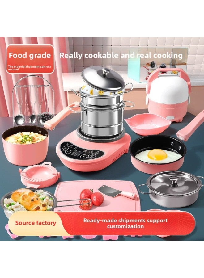 Children's Mini Kitchenette Real Cooking Full Set Of Toys 3-6 Years Old Can Cook Suit Kitchen Utensils Labor Class Cooking Suit-Color:【powder】 Extra Large (139-piece Set) Ordinary Stove E-commerce Box - Image 2