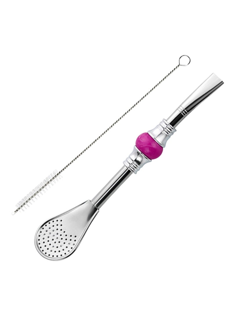 Yerba Mate Bombilla Straw with Filter Spoon & Cleaning Brush, Stainless Steel, Colorful Bead - Image 1