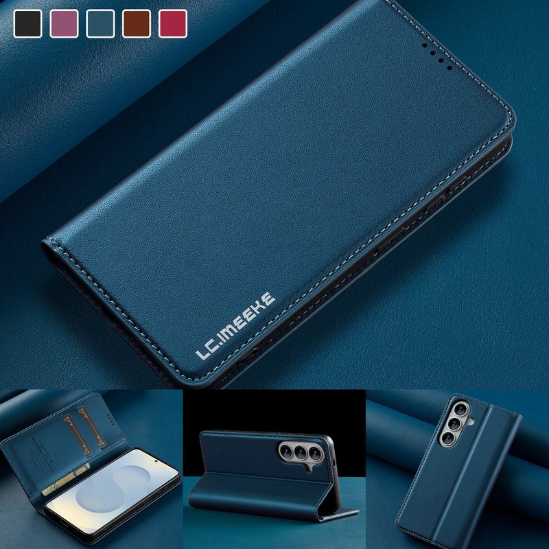 Blue Faux Leather Wallet Case for Samsung Galaxy A54 A55 A53 A52 A15 A16 - Image 1