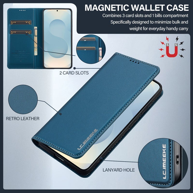 Blue Faux Leather Wallet Case for Samsung Galaxy A54 A55 A53 A52 A15 A16 - Image 4