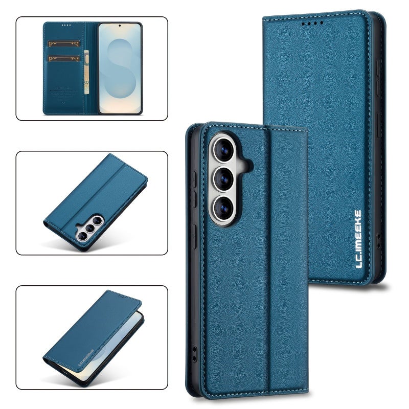 Blue Faux Leather Wallet Case for Samsung Galaxy A54 A55 A53 A52 A15 A16 - Image 5
