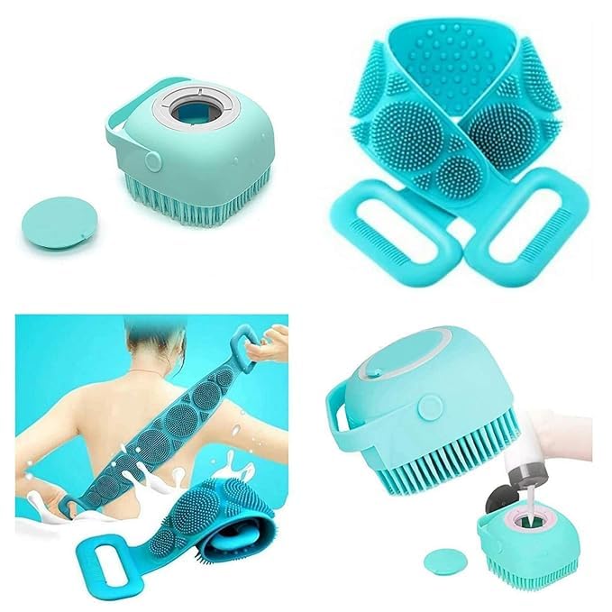 Nexosity silicone Soft Cleaning Body Bath Brush With Shampoo Dispenser and Back Scrubber Bath Brush Washer For Dead Skin Removal Gentle Massage Exfoliation For Kids Men And Women - Image 1