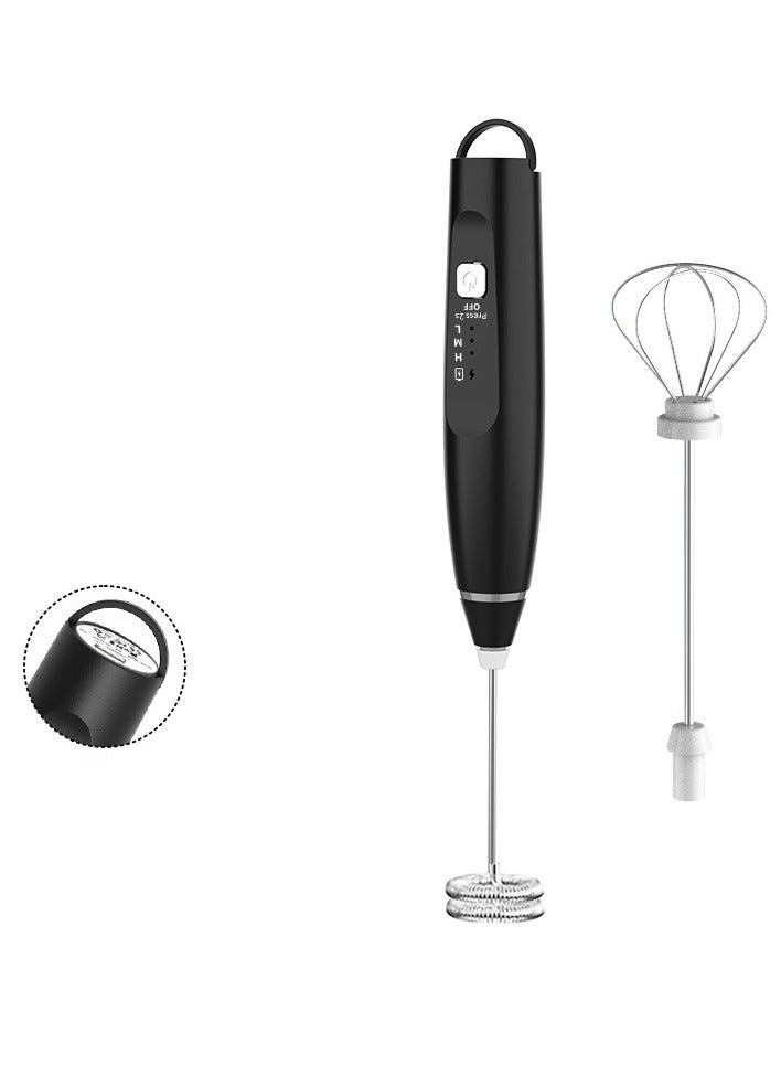 KIIUMI USB Rechargeable Coffee Frother Electric Whisk ,Milk Frother, Electric Foam Maker, 3-Speed Adjustable (Black) - Image 5