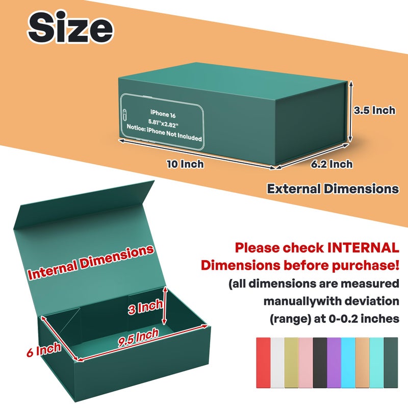 RYDDOY Green Gift Box, 9.5x6x3'' Gift box for Presents with Lids Magnetic Closure Rectangle Collapsible for Bridesmaid Proposal Box, Wedding, Christmas, Halloween, Birthday Gift Packging - Image 2