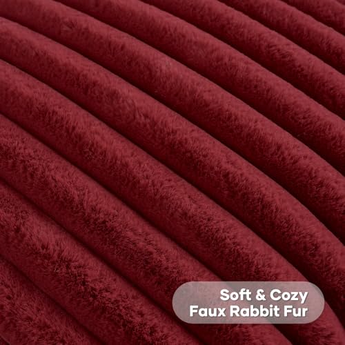 FUTEI Pack of 2 Fluffy Faux Fur Throw Pillow Covers 18x18 Inch Elegant Striped Textured Decorative Cushion Cases Modern Accent Pillow for Couch Bed Living Room Burgundy - Image 3