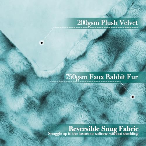 VFROO Ultra Plush Bubble Faux Rabbit Fur Blanket – 950GSM Thick Fluffy Throw Blanket for Bed, Couch, Sofa, or Gift, 50" × 60", Tie-dye Teal - Image 3