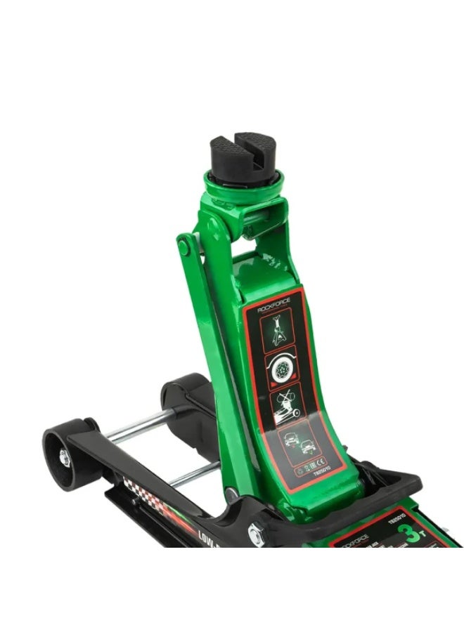 ROCKFORCE Low Profile Hydraulic Floor Jack 3T – 360° Swivel Handle Vehicle Jack 85–385mm with Rubber Pad - Image 4