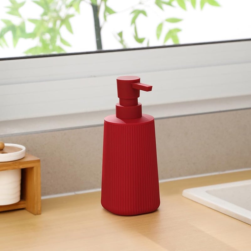YAUKPH Small Soap Dispenser Bathroom Kitchen Modern Farmhouse Style Striped Style Plastic Hand Soap Dish Soap Dispenser with Pump Matte Red - Image 4