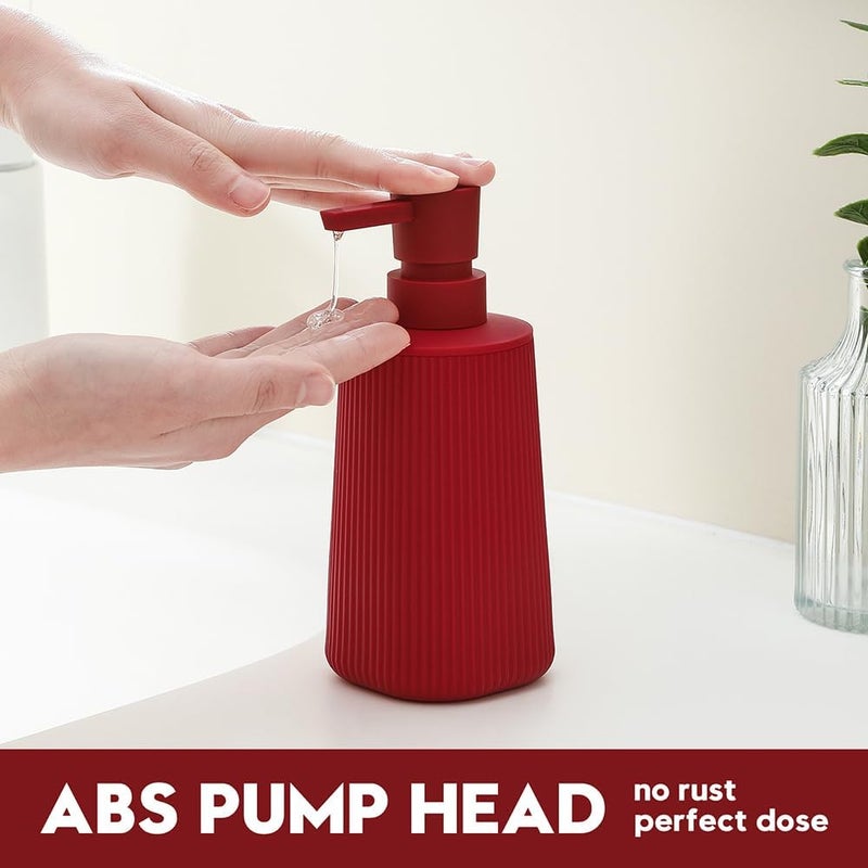 YAUKPH Small Soap Dispenser Bathroom Kitchen Modern Farmhouse Style Striped Style Plastic Hand Soap Dish Soap Dispenser with Pump Matte Red - Image 2