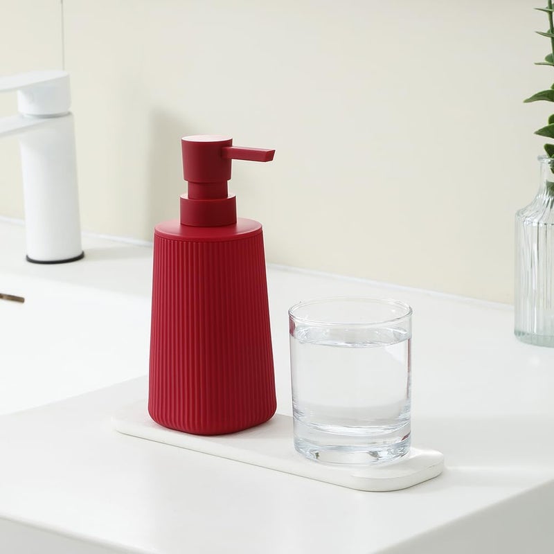YAUKPH Small Soap Dispenser Bathroom Kitchen Modern Farmhouse Style Striped Style Plastic Hand Soap Dish Soap Dispenser with Pump Matte Red - Image 1