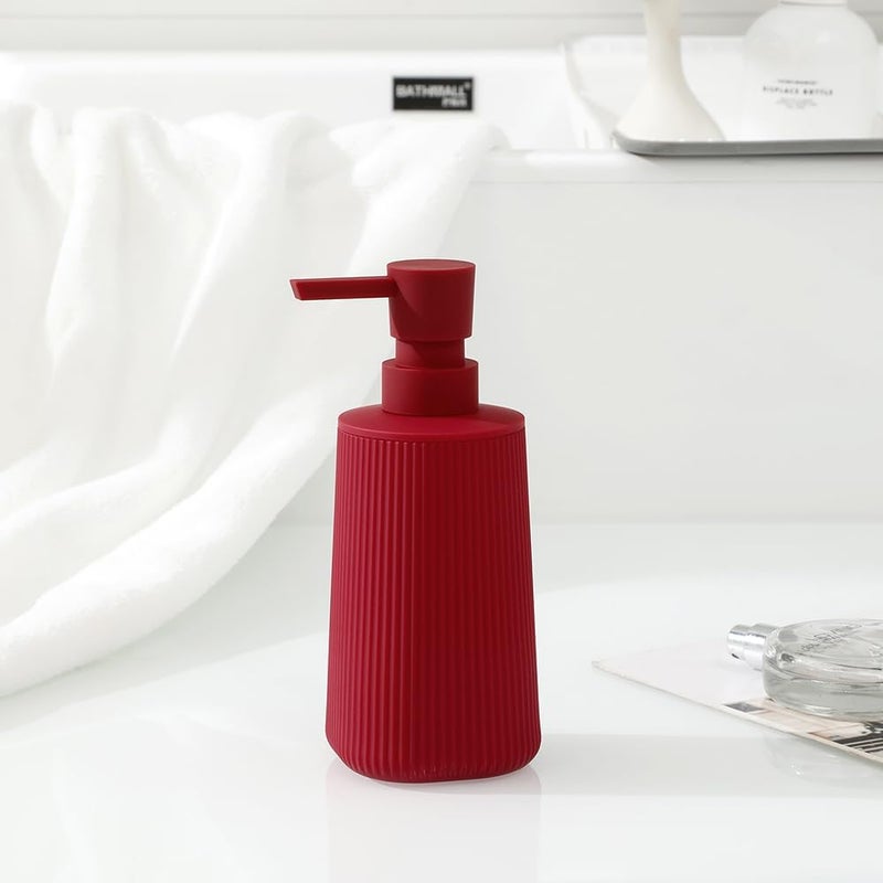 YAUKPH Small Soap Dispenser Bathroom Kitchen Modern Farmhouse Style Striped Style Plastic Hand Soap Dish Soap Dispenser with Pump Matte Red - Image 3