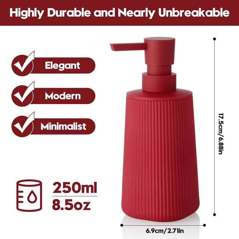 YAUKPH Small Soap Dispenser Bathroom Kitchen Modern Farmhouse Style Striped Style Plastic Hand Soap Dish Soap Dispenser with Pump Matte Red - Image 5
