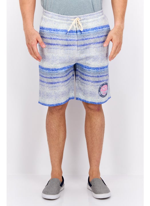 Men Drawstring Graphic Print Basic Shorts, Blue