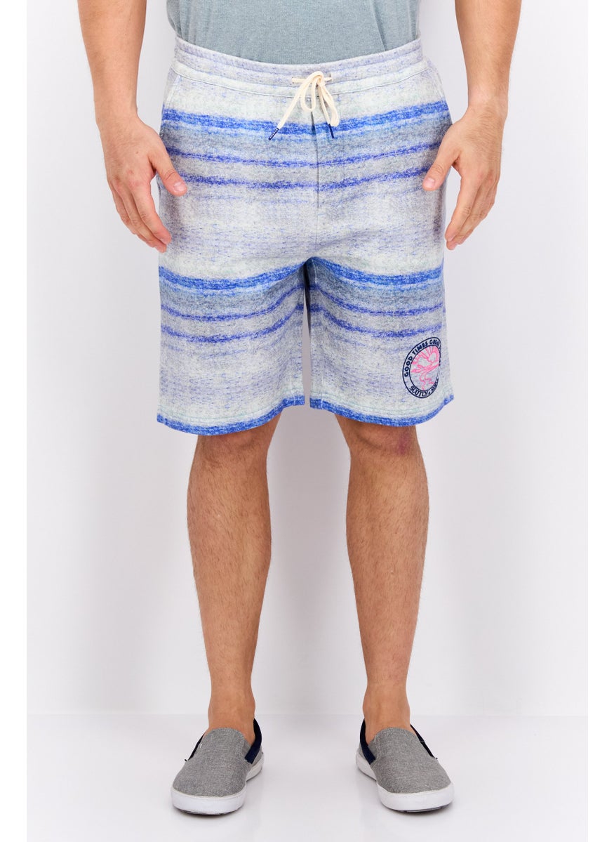 Scotch & Soda Men Drawstring Graphic Print Basic Shorts, Blue  - Image 1