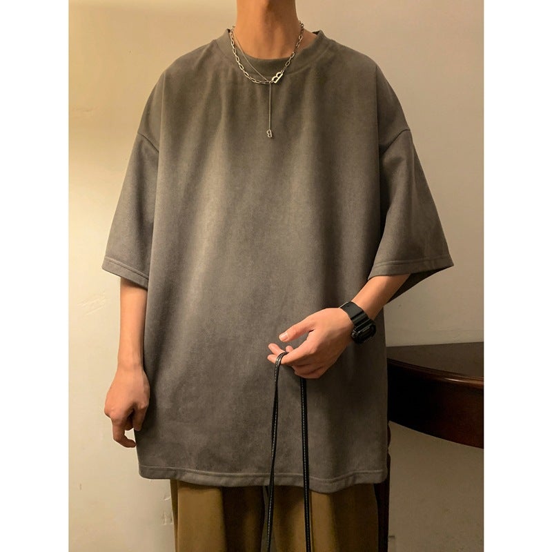 avocado green Heavy T-Shirt Men's American Style Retro Suede Short-sleeved oversize Couple's Half-sleeved Fashion Brand - Image 3