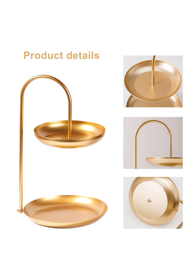 Bracelet Holder, Necklace Holder Jewelry Stand Display, 2-Tier Tabletop Jewelry Organizer Tower for Show Jewelry Bracelets Necklaces Earrings, with Two-Tiered Storage Tray (Gold)
