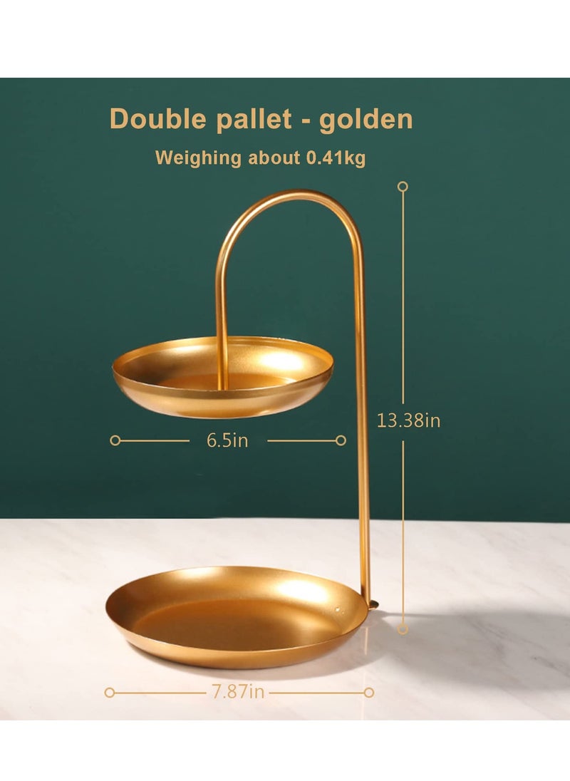 Bracelet Holder, Necklace Holder Jewelry Stand Display, 2-Tier Tabletop Jewelry Organizer Tower for Show Jewelry Bracelets Necklaces Earrings, with Two-Tiered Storage Tray (Gold)