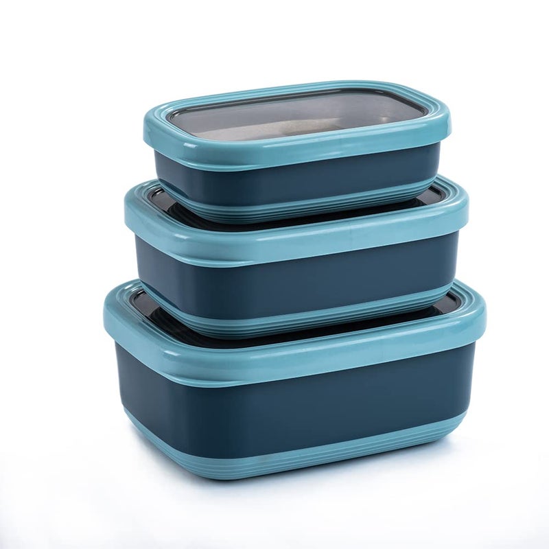 Lille Home Leak Proof Steel Food Containers  Snack Stainless Steel Containers  Ideal for Educational Settings  Daycare  Nesting Trio with Silicone Lids  47oz30oz16oz  Dark Blue