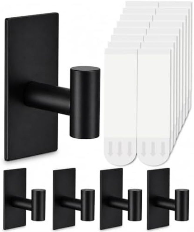 Hoousuper Removable Towel Hooks for Bathrooms, Heavy Duty Adhesive Hooks for Walls No Damage, Black Home Storage Hooks for Inside Shower, Sticky Hooks for Hanging Robe Coat Loofah Clothes Kitchen, 14Pcs Sus304 - Image 1