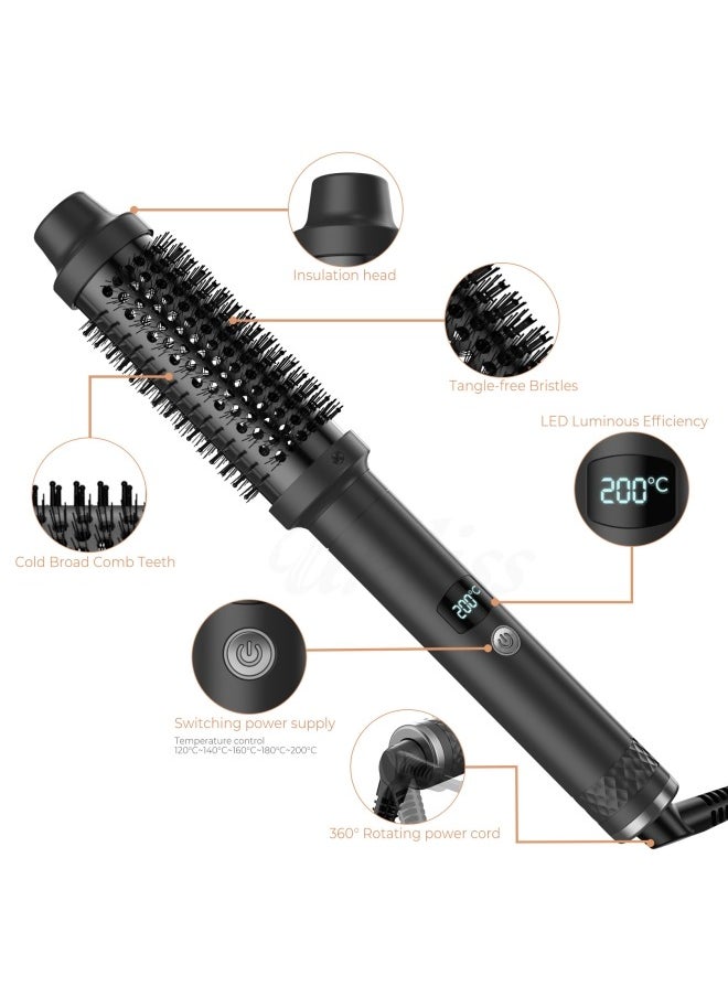 BUPY - Thermal Brush Curling Brush, 3 in 1 Heated Round Brush, Double PTC 30S Fast Heat Up Hot Brush Dual Voltage, Ideal for Travel, Straightening, Curling, Heat Brush for Hair Styling (Black) - Image 1