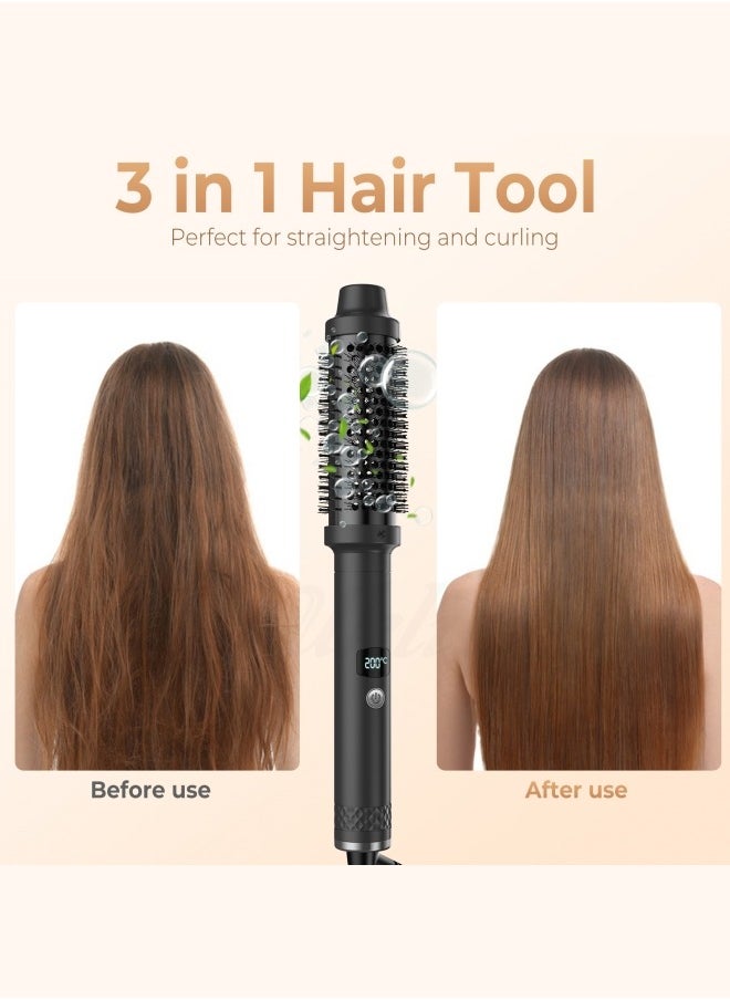 BUPY - Thermal Brush Curling Brush, 3 in 1 Heated Round Brush, Double PTC 30S Fast Heat Up Hot Brush Dual Voltage, Ideal for Travel, Straightening, Curling, Heat Brush for Hair Styling (Black) - Image 1
