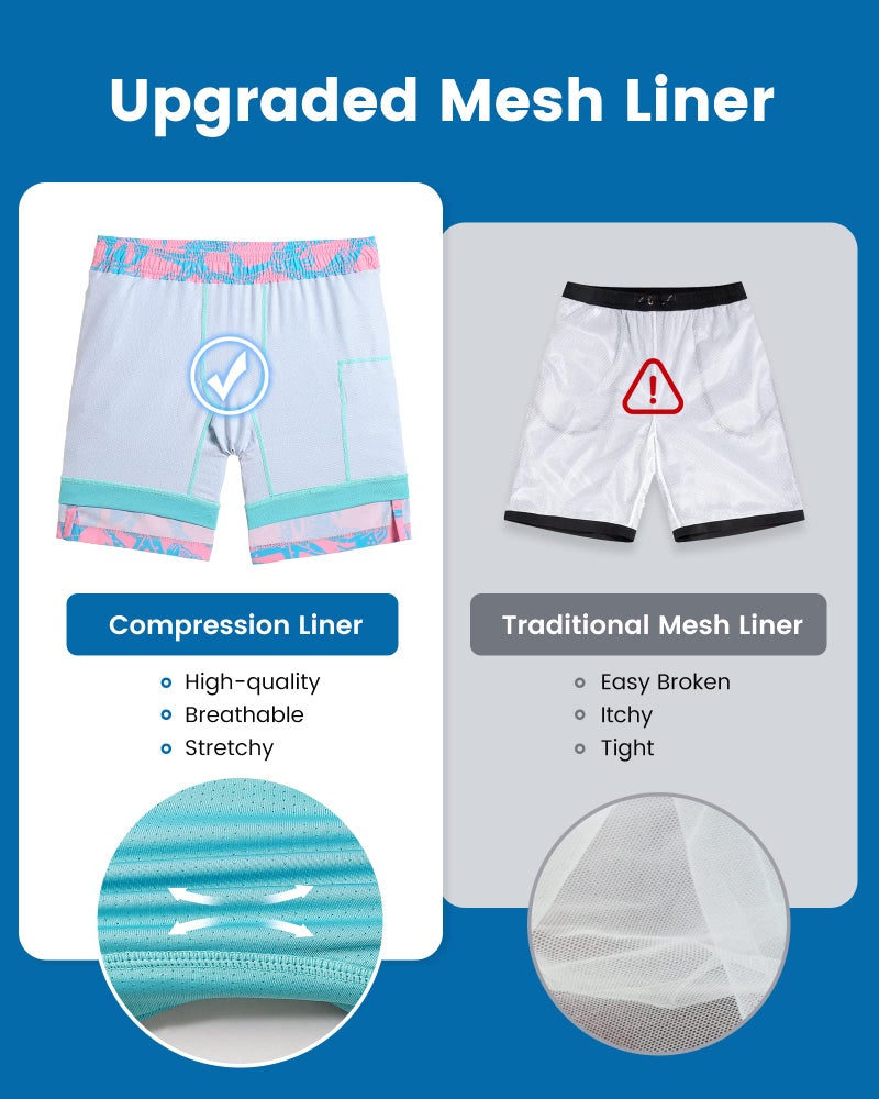 maamgic Mens Swim Trunks with Compression Liner 7 Inch Inseam Mens Bathing Suit Quick Dry Swimming Trunks Swimsuit Starfish Pink Green Medium - Image 5